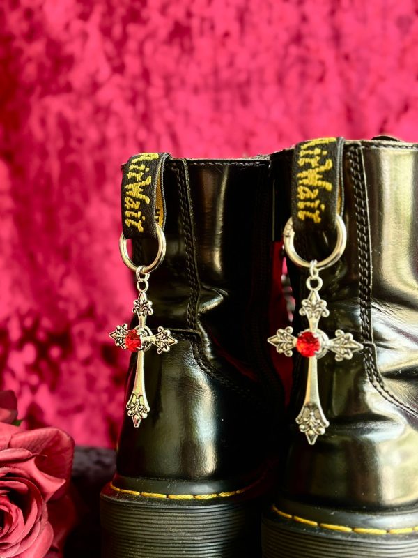 Red Gem, Silver Cross Doc Charms